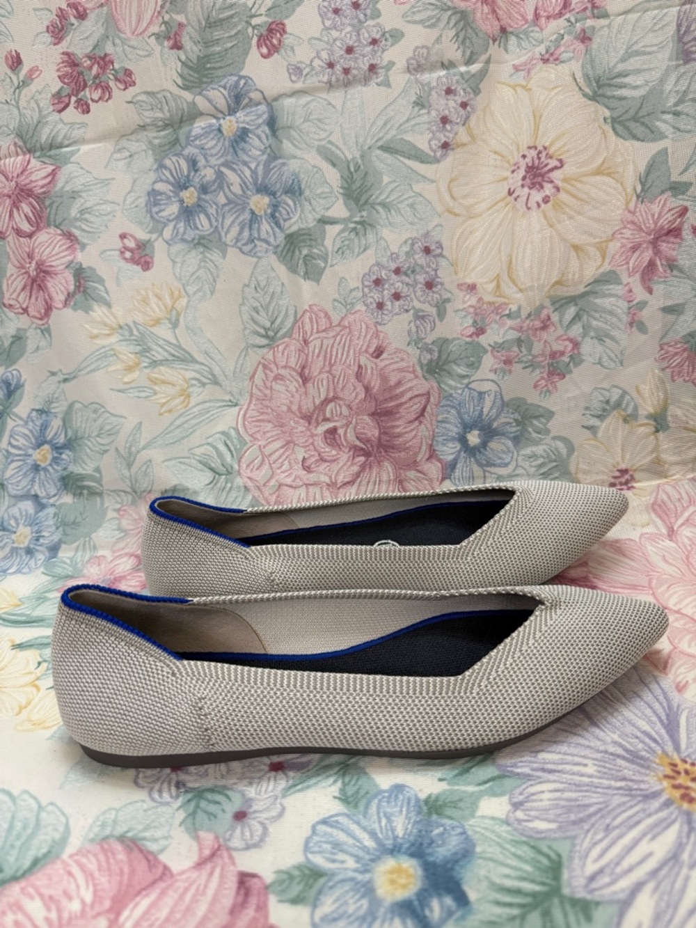 Gray rothys Rothy's The Point flat light gray knit patterned Flax Birdseye new 7